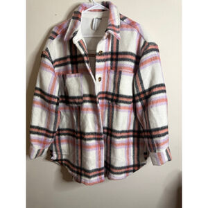 Women's Grace + Karma Plaid Shacket XL White Pink Black